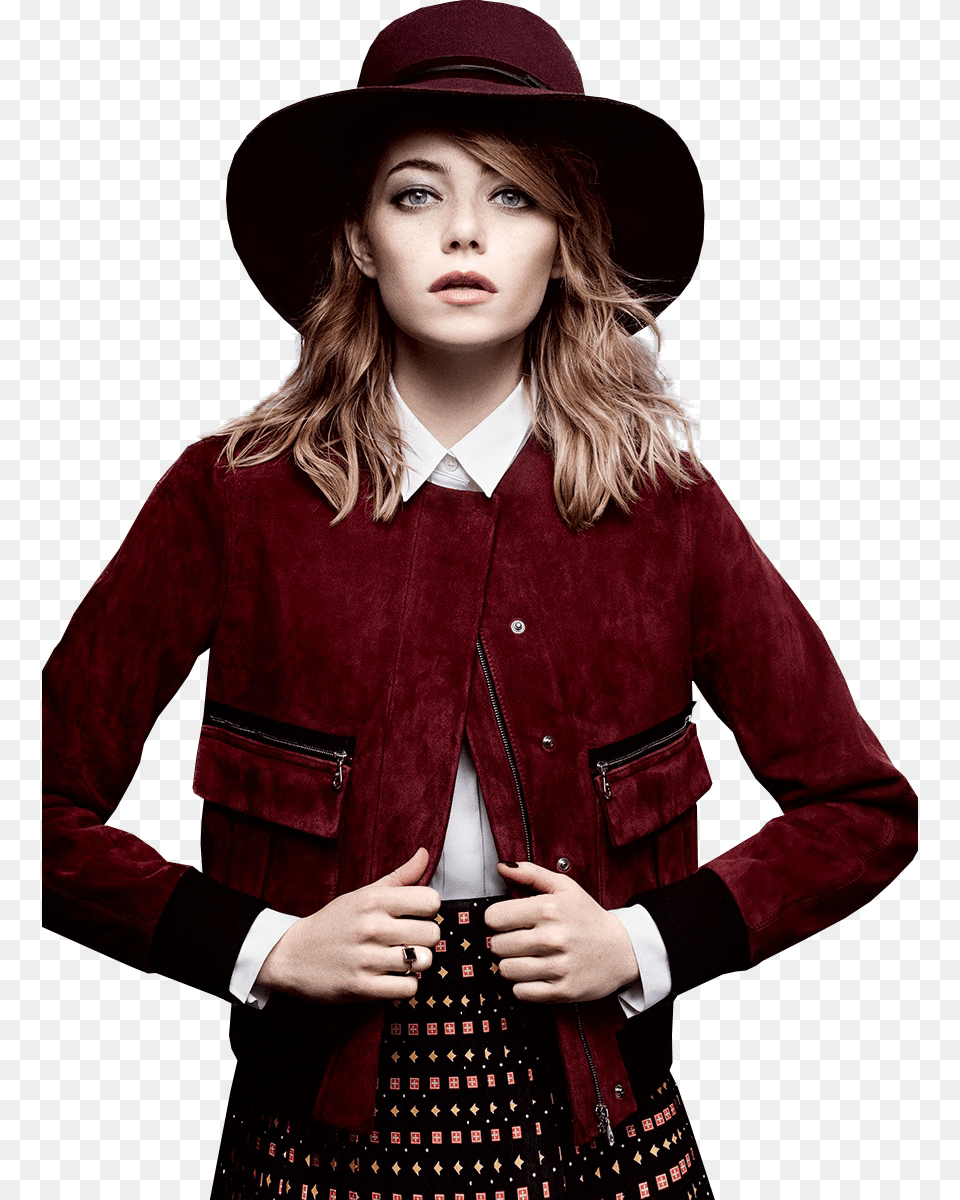 Emma Stone File Emma Stone Photoshoot Vogue, Adult, Person, Jacket, Hat Free Png Download