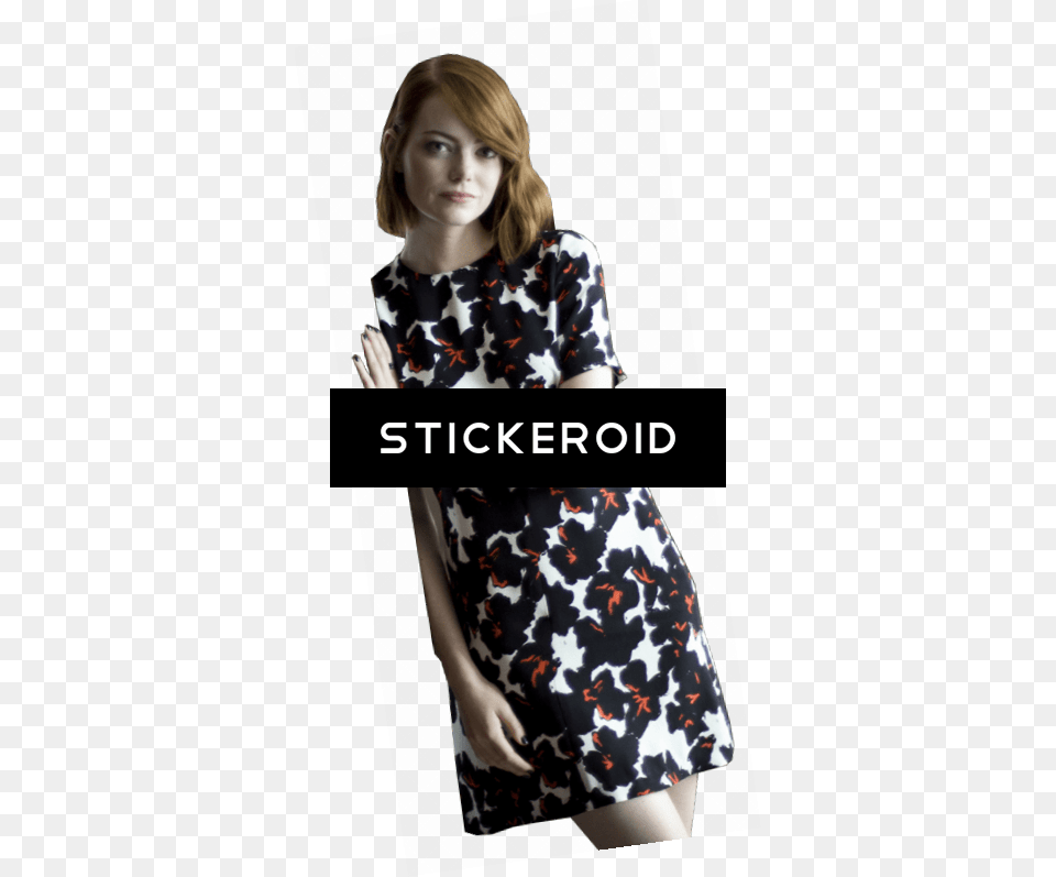 Emma Stone Leaning Alc Black White Women39s Size 0 Floral Print Casual, Clothing, Dress, Blouse, Adult Free Png