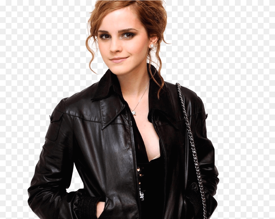 Emma Watson To Star In Disney39s Beauty And The Beast Emma Watson Wearing Leather Jacket, Woman, Person, Female, Coat Png Image