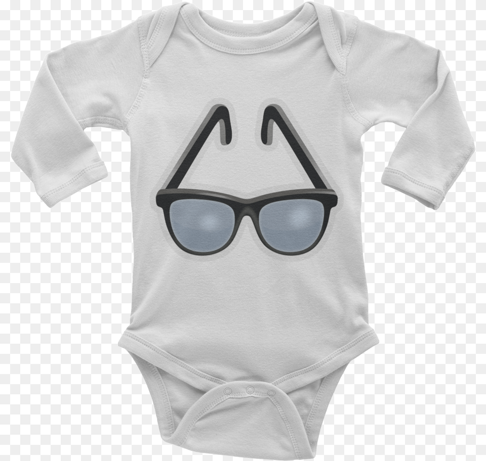 Emoji Baby Long Sleeve One Piece Glasses Emoji, Accessories, Clothing, Sunglasses, T-shirt Png Image