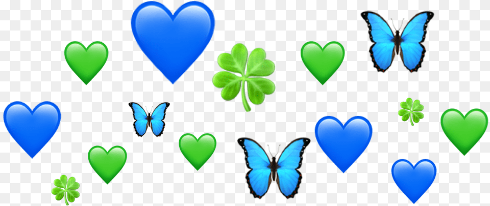 Emoji Butterfly Heart Green Blue Crown Emojicrown Heart, Balloon, Animal, Bird Png