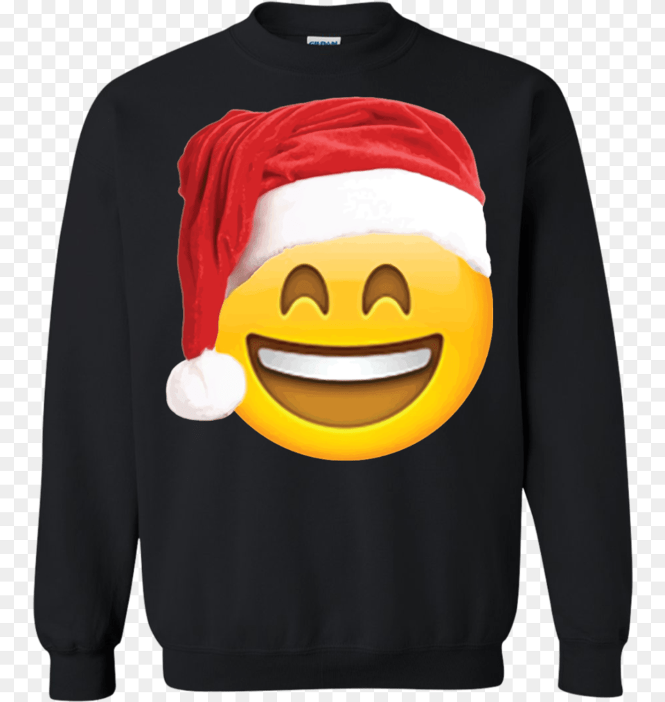 Emoji Christmas Shirt Smiley Face Santa Hat, Clothing, Knitwear, Sweater, Sweatshirt Png