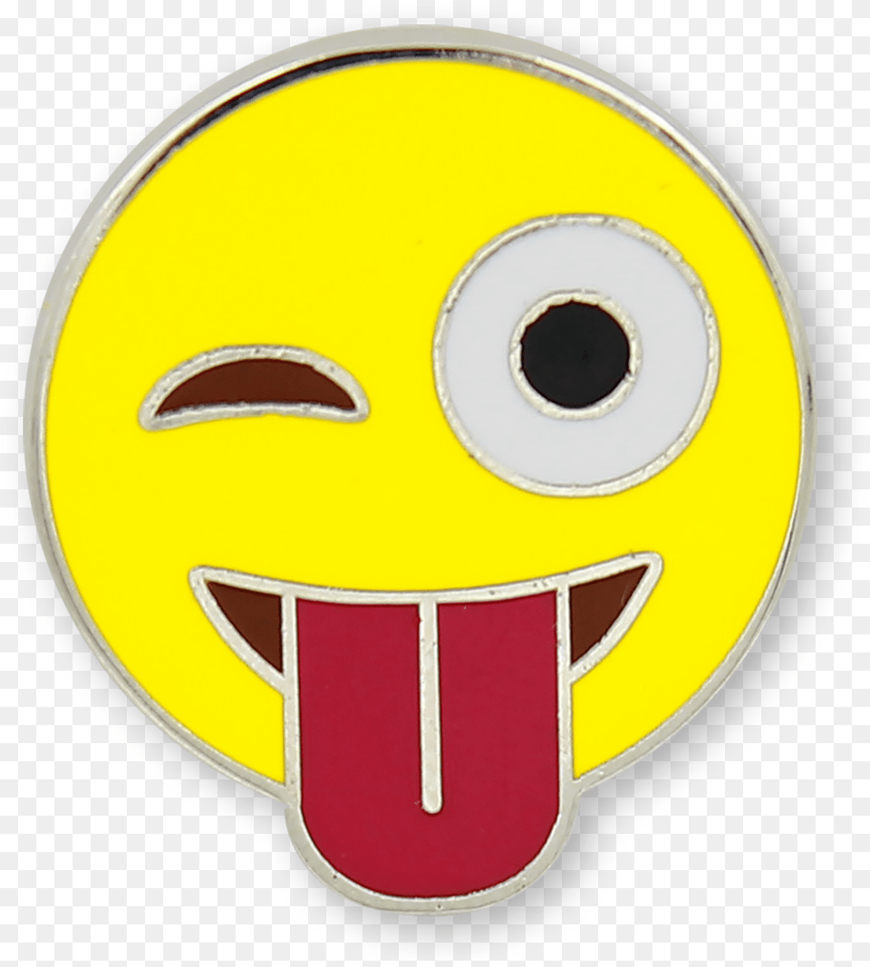 Emoji Crazy Face Enamel Pin Smiley, Logo, Disk, Text, Symbol Free Png Download