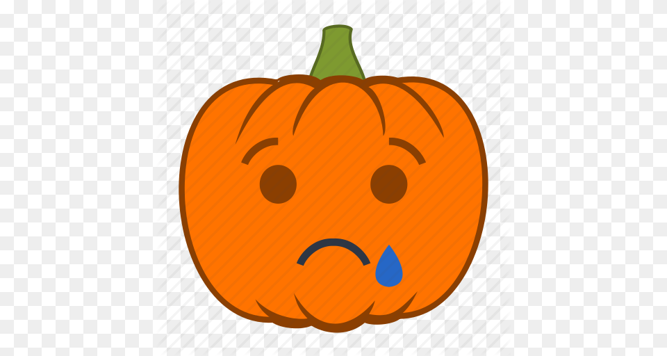 Emoji Emotion Halloween Holiday Pumpkin Sad Tear Icon, Vegetable, Produce, Plant, Food Free Png