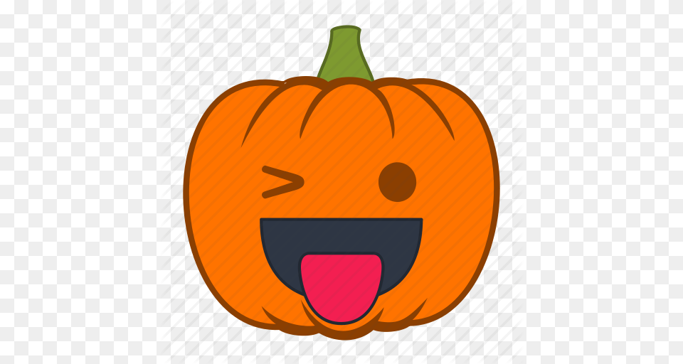 Emoji Halloween Holiday Pumpkin Smiley Tongue Wink Icon, Food, Plant, Produce, Vegetable Free Png Download