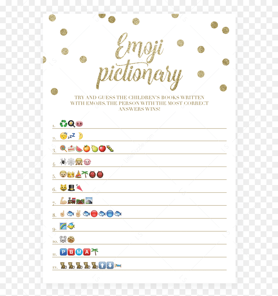 Emoji Pictionary Baby Shower Game Gold Confetti Printable Glitter, Page, Text, Person Png