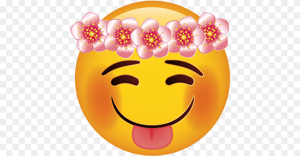 Emoji U2013 The Official Brand Happy Face With Floral Wreath Happy Emoji, Flower, Plant, Food, Fruit Free Transparent Png