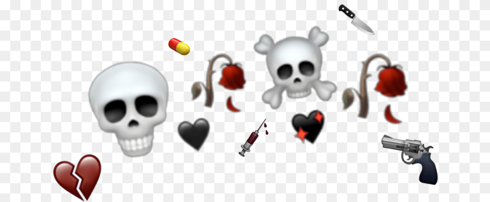 Emojis Heart Skull Knife Pill Rose Aesthetic Skull, Gun, Weapon, Firearm Free Png