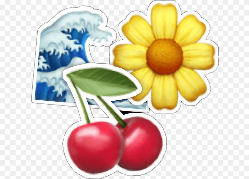 Emojis Iphone Iphoneemojis Cherries Yellow Flower Emoji, Cherry, Food, Fruit, Plant Png