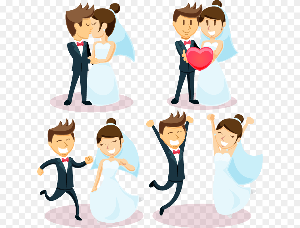 Emotions Clipart Happy Group Bride And Groom Dancing Cartoon, Book, Comics, Publication, Baby Free Transparent Png