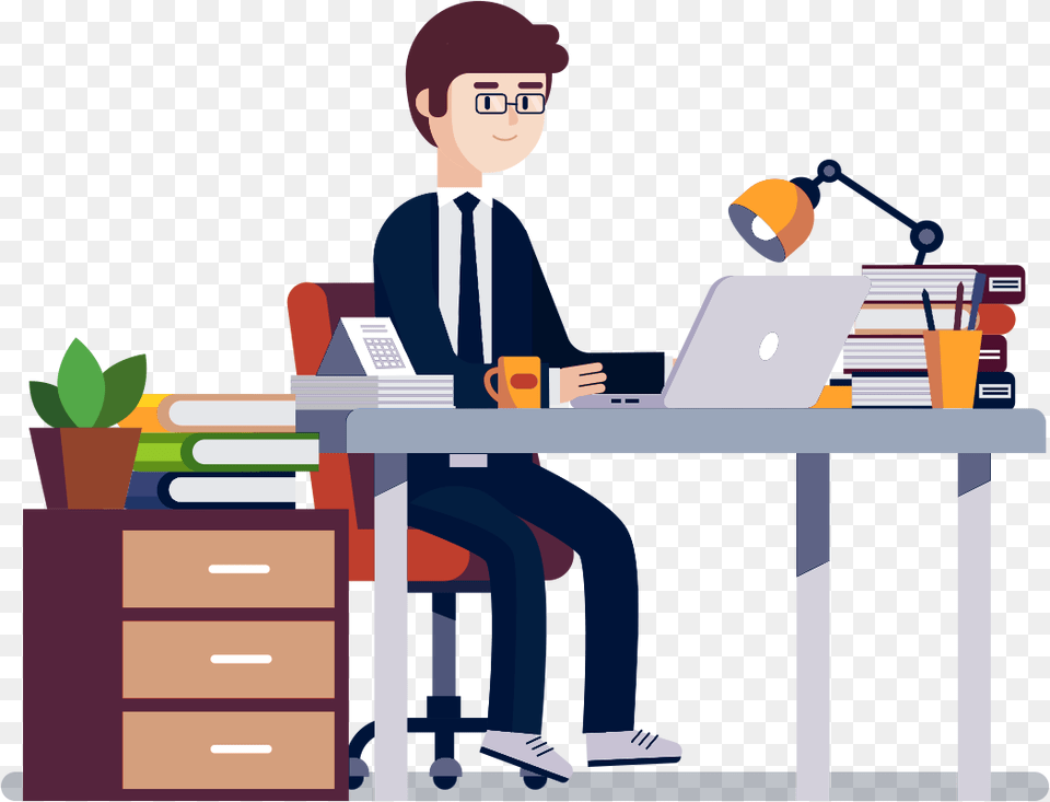 Employee Clipart, Table, Desk, Furniture, Person Png