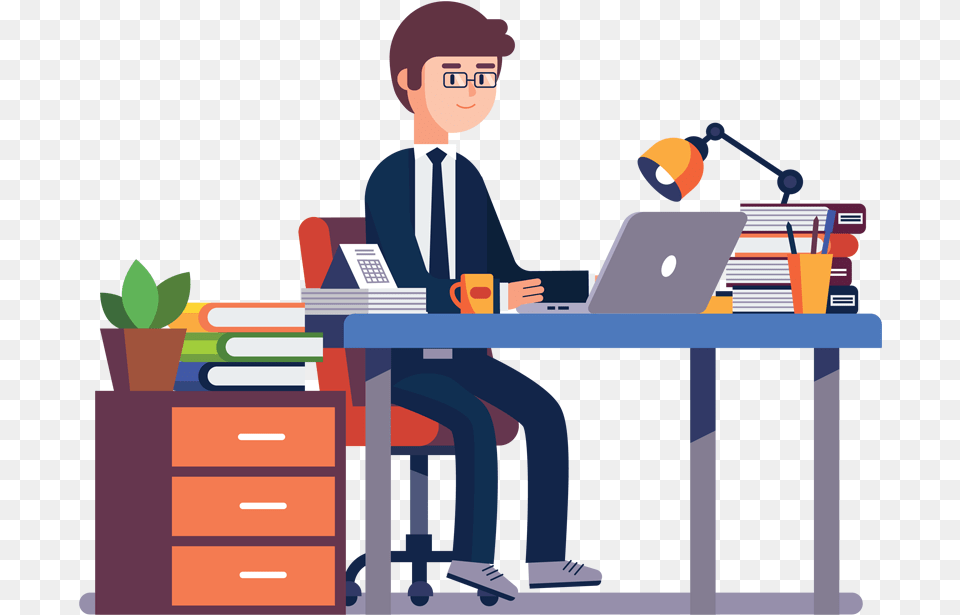 Employee Clipart Computer Worker Office Clipart, Table, Furniture, Desk, Person Png Image