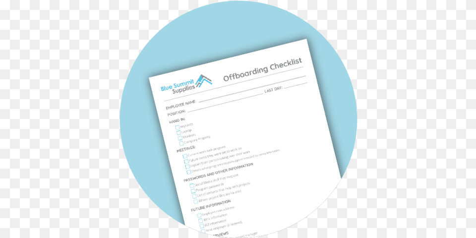 Employee Offboarding Checklist And Best Practices Blue Document, Text, Page, Business Card, Paper Free Transparent Png