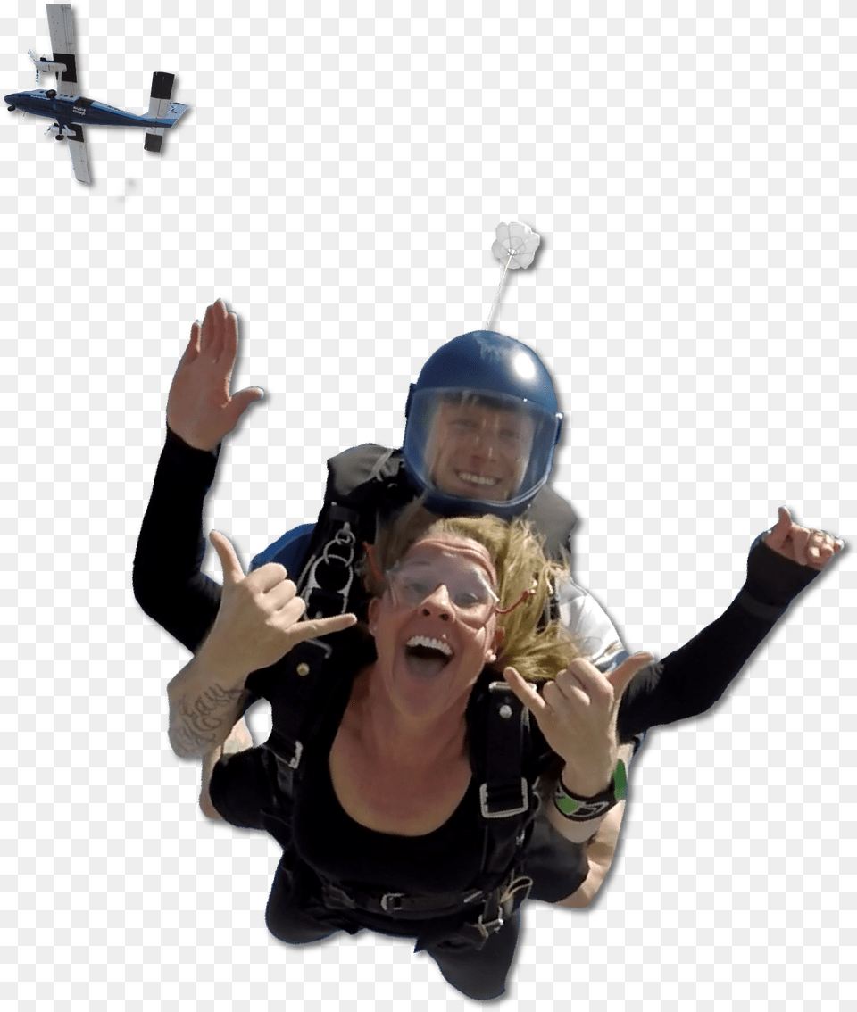 Empowerment Of Mom Tandem Skydiving, Flying, Person, Animal, Helmet Free Png Download