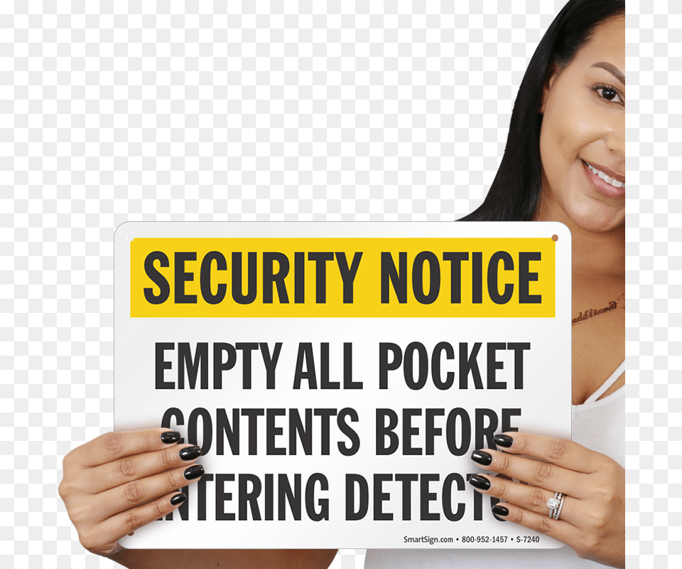 Empty All Pocket Contents Before Entering Detector Security Notice Video Surveillance In Use On These, Adult, Person, Woman, Female Png