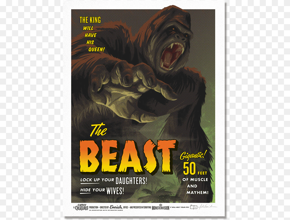 Emrich Beast Horror Screen Poster, Advertisement, Animal, Ape, Mammal Free Transparent Png