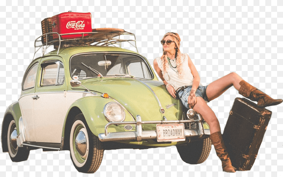 En El Coche Retro Travel Vintage Car Free, Woman, Adult, Person, Female Png Image