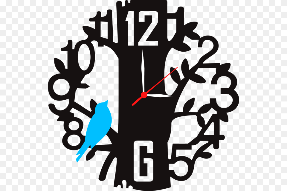 Ena Decor Wall Clock Sky Tree Mdf Wooden Cnc Wall Clock Vector, Animal, Bird, Jay Free Png