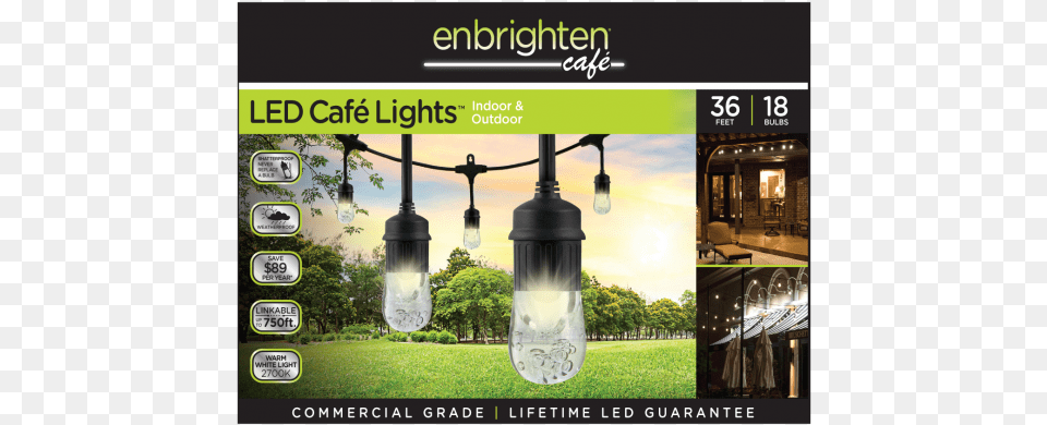 Enbrighten Classic Cafe Lights Jasco 18 Bulb 36 Ft Black Integrated Led Cafe String, Jar, Bottle, Shaker, Grass Free Png Download