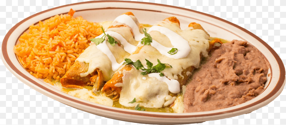 Enchilada Image Rice And Beans, Plate, Food, Food Presentation Free Png Download