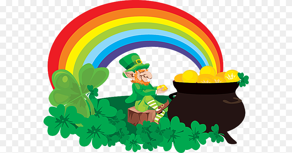 End Clipart Leprechaun Rainbow Art Art Of Day At Pot Of Gold Patrick39s Day, Plant, Potted Plant, Green, Baby Free Png