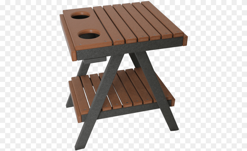 End Table With Cup Holder Picnic Table, Coffee Table, Furniture, Wood, Bench Free Png