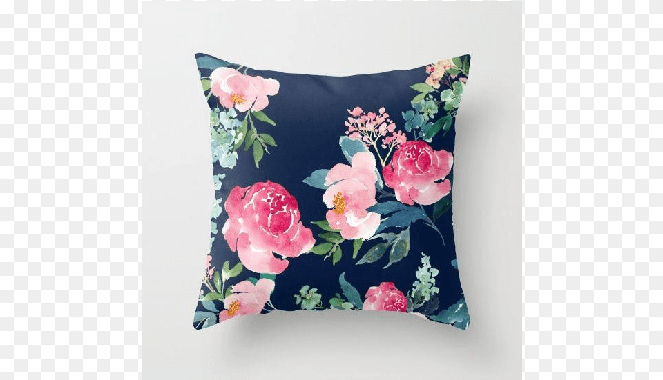 Ended Navy And Pink Watercolor Peony Throw Pillow Cover With, Cushion, Home Decor, Flower, Plant Png Image