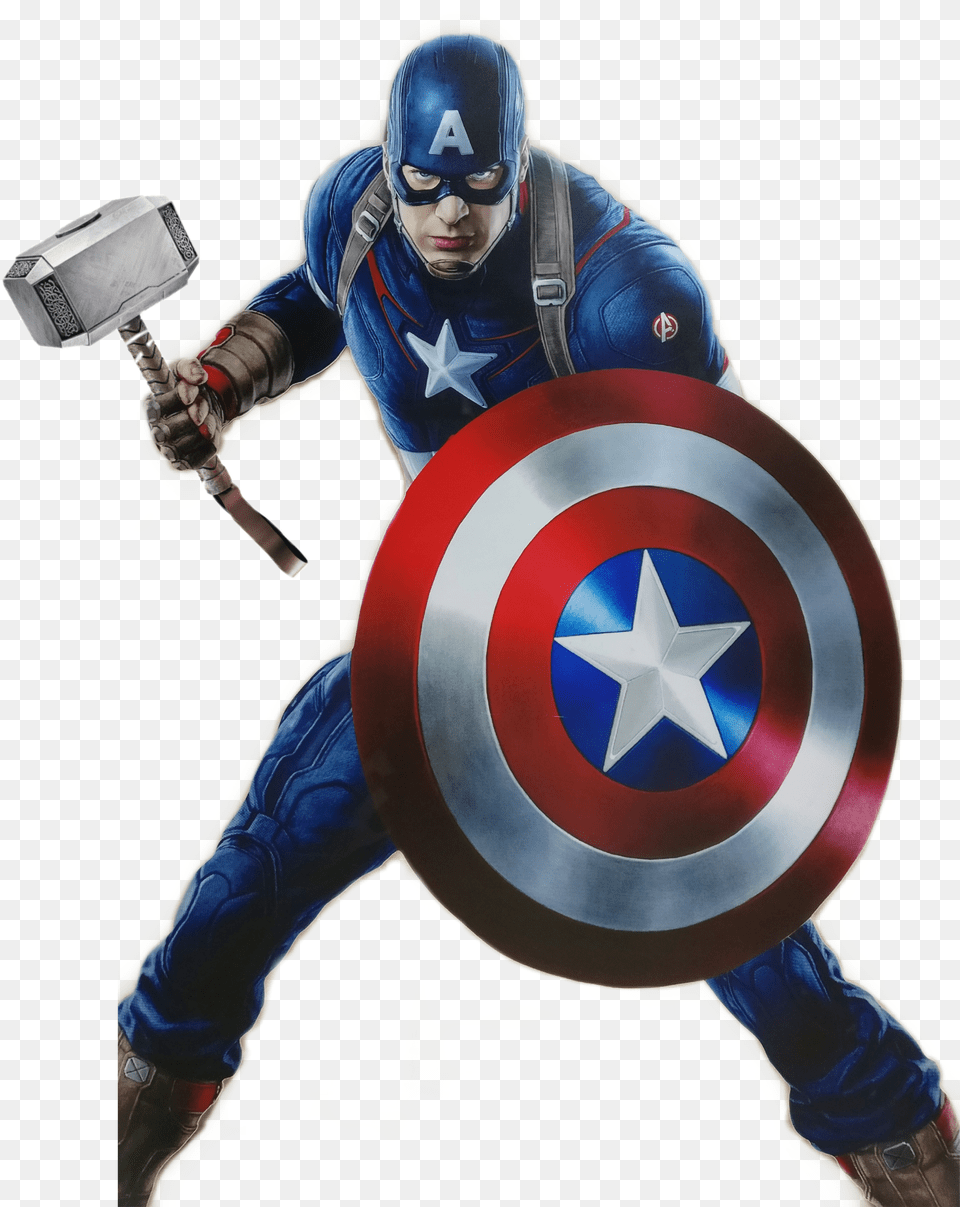 Endgamecap Cap Endgame Thor Hammer Avengers Captain America Shield Png Image