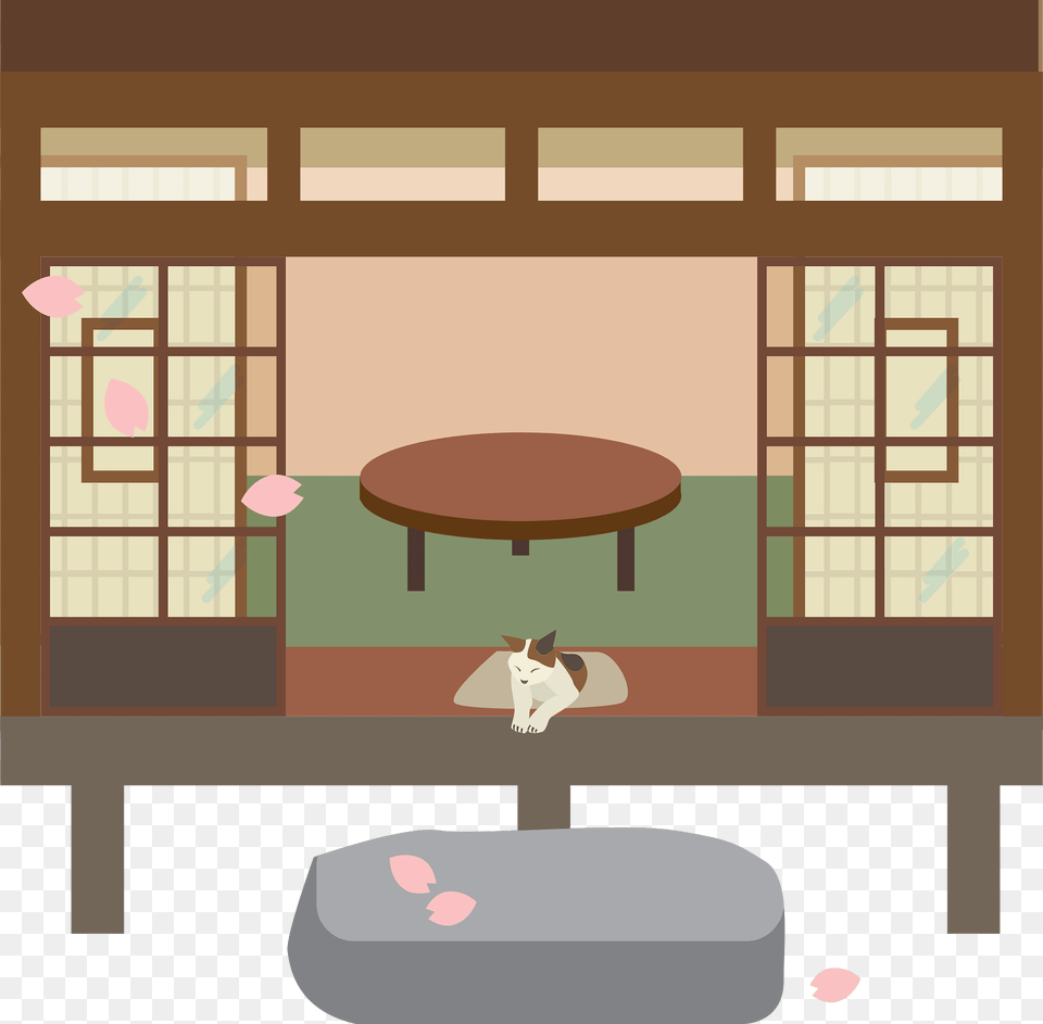 Engawa Cherry Petal Cat Clipart, Furniture, Table, Indoors Free Transparent Png