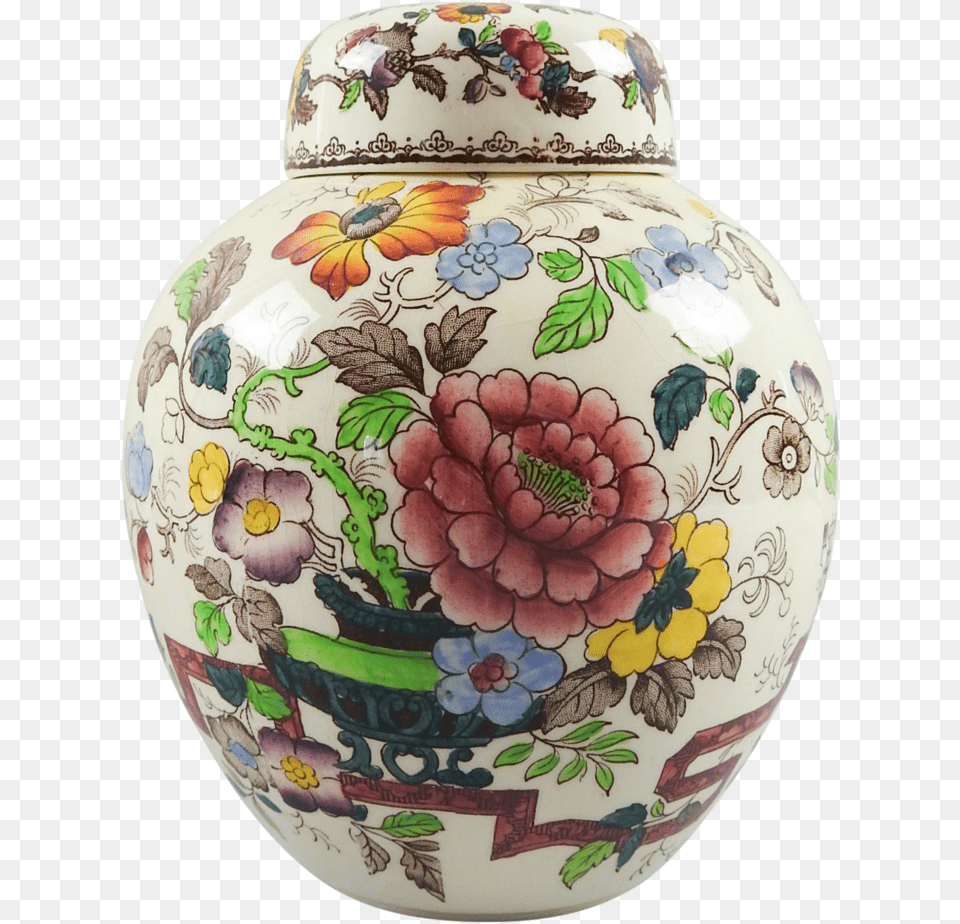 English Mason S Antique Transferware Ginger Jar Porcelain, Art, Pottery, Plate, Urn Png
