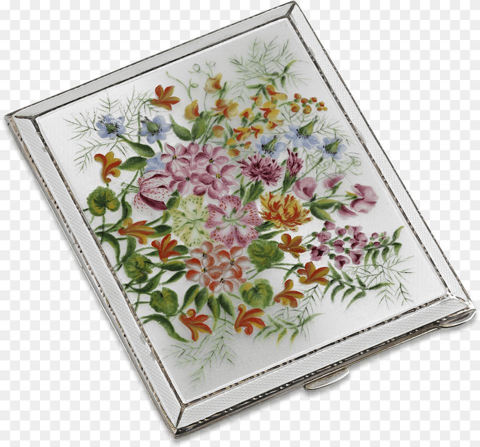 English Silver And Floral Enamel Cigarette Case Artificial Flower Png Image