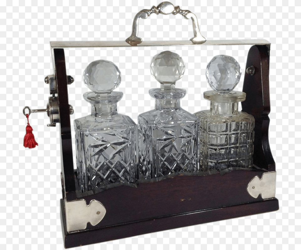 English Victorian Mahogany Tantalus With Three Glass Trophy, Cabinet, Furniture, Bottle, Cosmetics Free Png Download