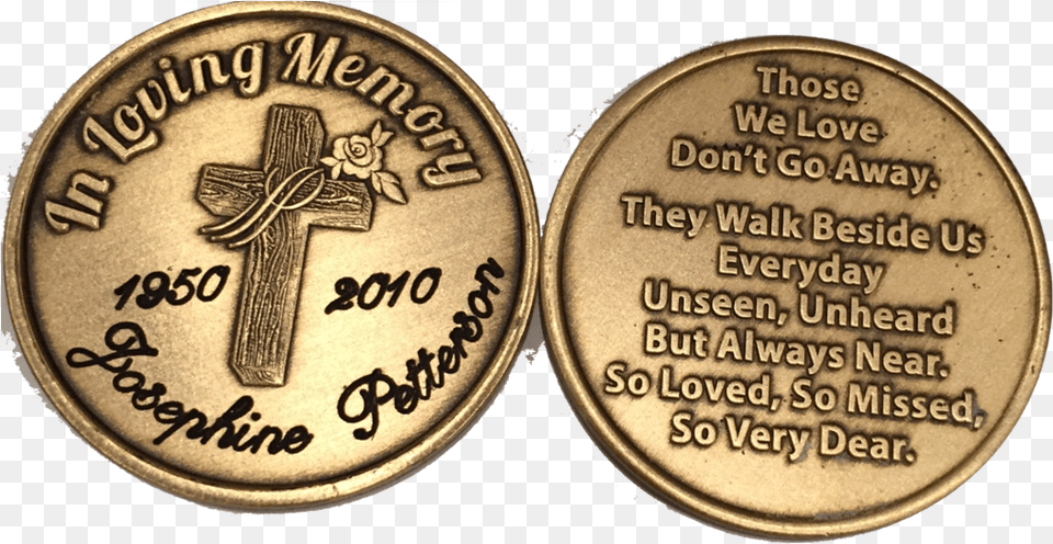 Engraved In Loving Memory Rose Cross Bronze Memorial Coin, Symbol, Gold, Money Png Image