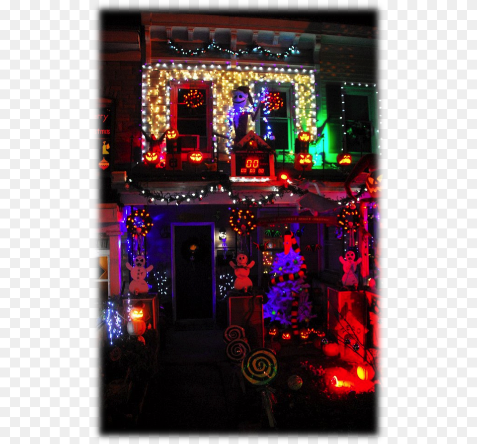 Enlightened Lights Nightmare Before Christmas Decorated House, Lighting, Urban, Person, Light Free Transparent Png
