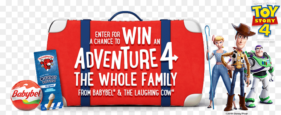 Enter For A Chance To Win An Adventure 4 The Whole Babybel Toy Story, Advertisement, Adult, Female, Person Free Transparent Png