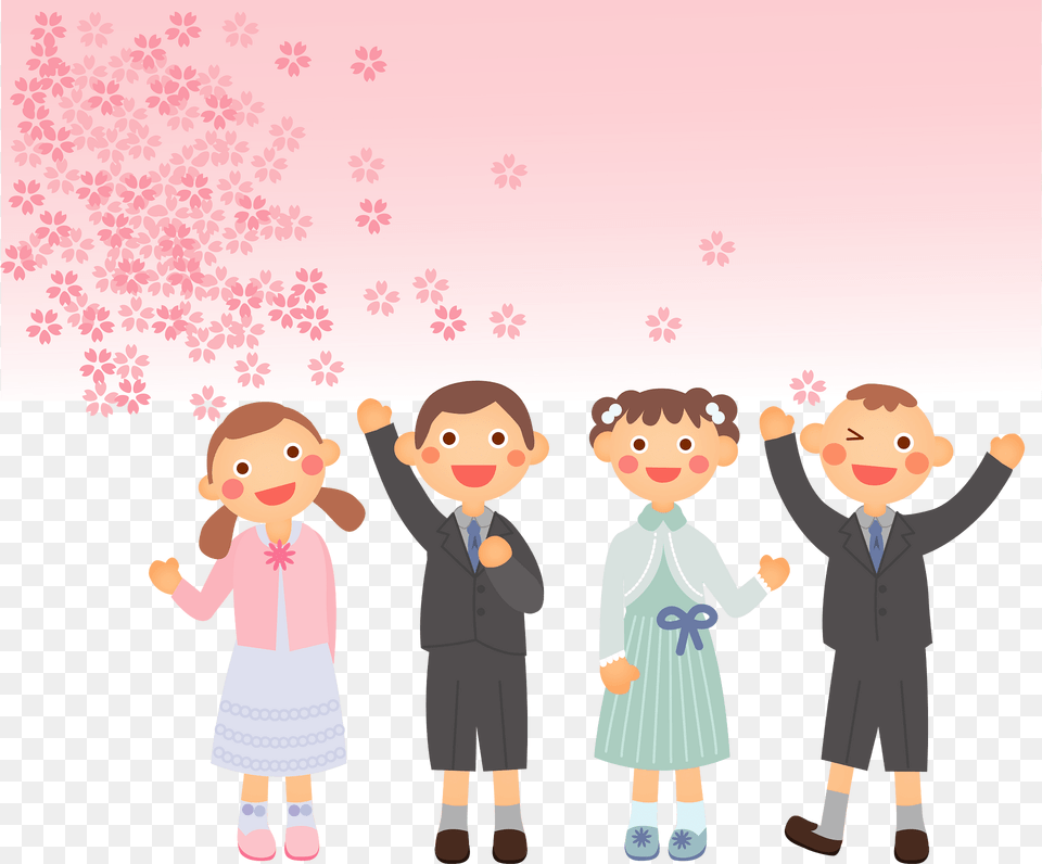 Entrance Ceremony Cherry Blossoms Clipart, Female, Boy, Child, Person Png Image