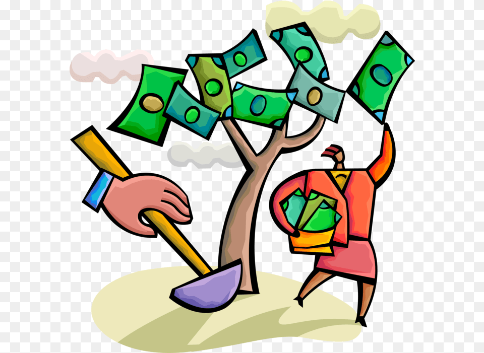 Entrepreneur Receives Cash From Money Tree Vector Clip Art, Cleaning, People, Person, Baby Png Image