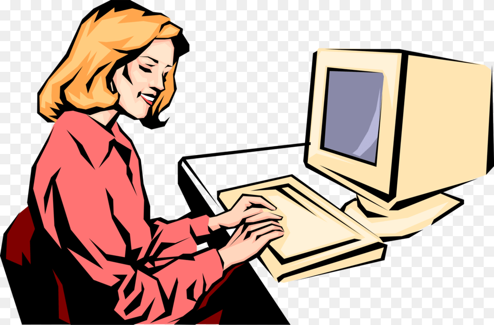 Entrepreneur Works At Computer Vector Image Illustration Women On Computer Clipart, Electronics, Pc, Adult, Person Free Transparent Png