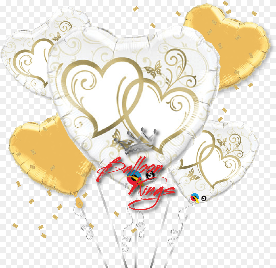Entwined Gold Hearts Bouquet, Heart, Balloon Png
