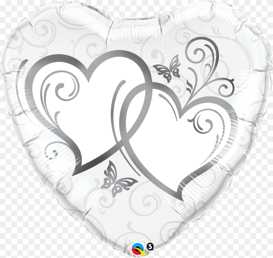 Entwined Silver Hearts Foil Balloon Qualatex 36 Inch Shaped Foil Balloon Entwined Hearts, Heart Png