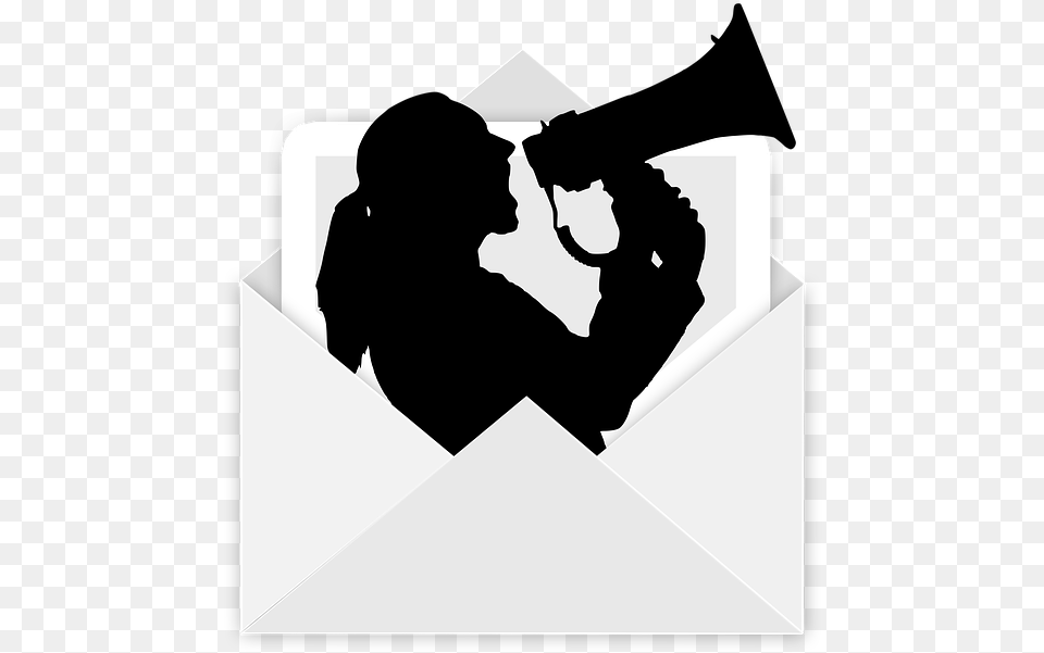 Envelope Megaphone Woman Scream Barker Post Femme Et Porte Voix, Stencil, Adult, Female, Person Free Png