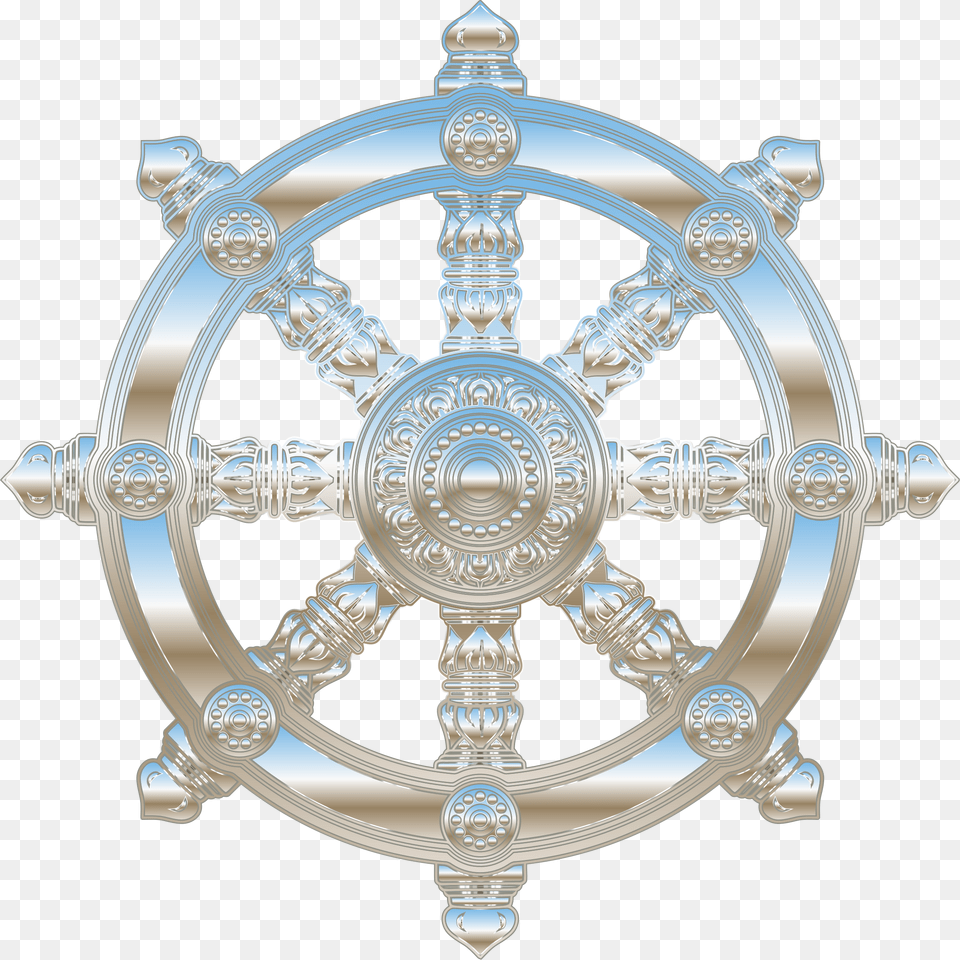 Environment Mapped Chrome Ornate Dharma Wheel Clip Wheel Buddha 24 Thing Circle, Badge, Logo, Symbol, Cross Png