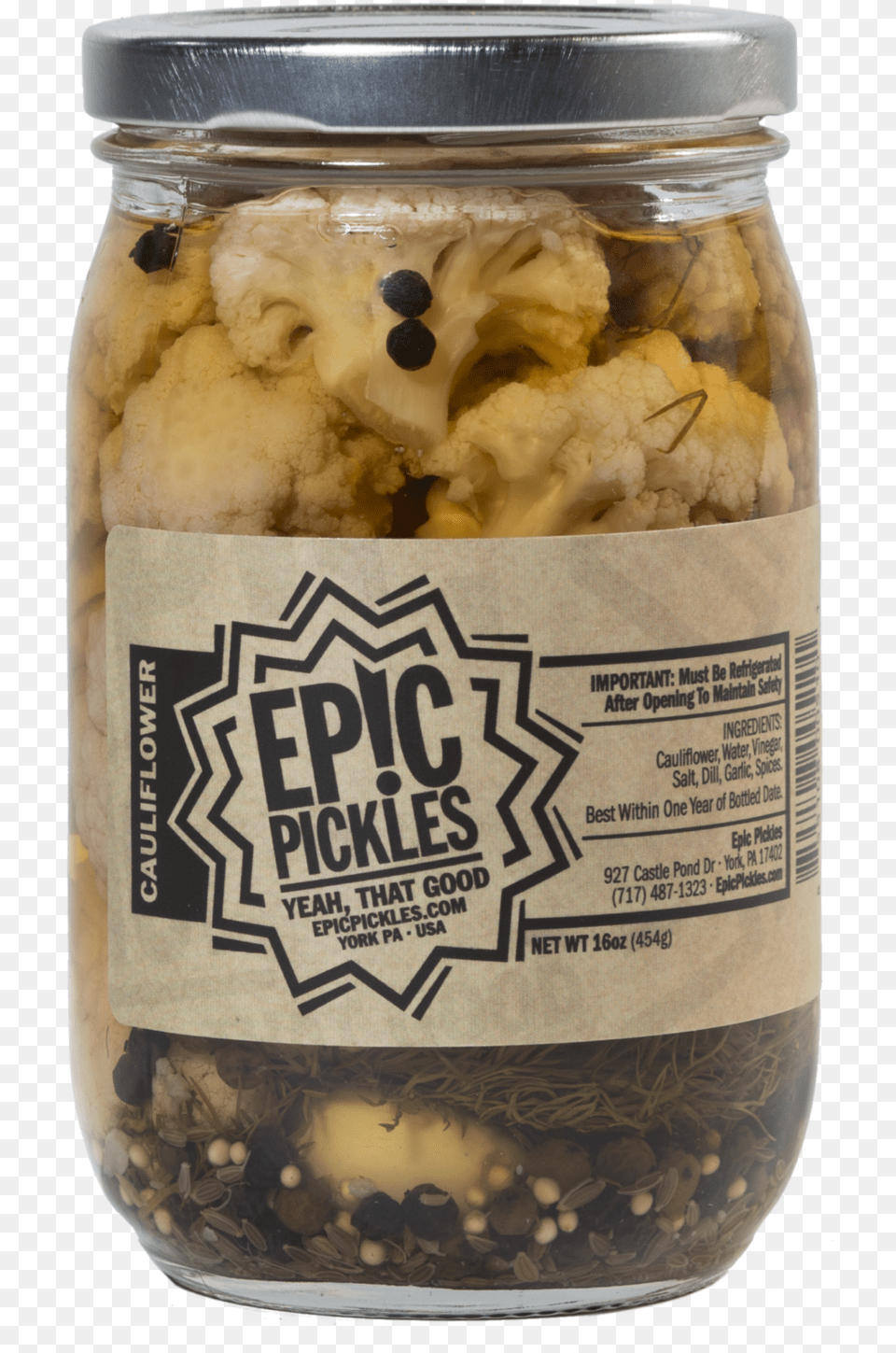 Epic Pickles Cauliflower Nut, Jar, Food, Plant, Produce Png Image