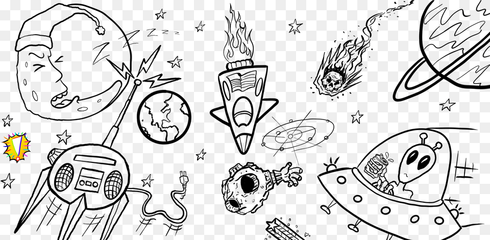 Epic Space Doodle Line Art Free Png Download