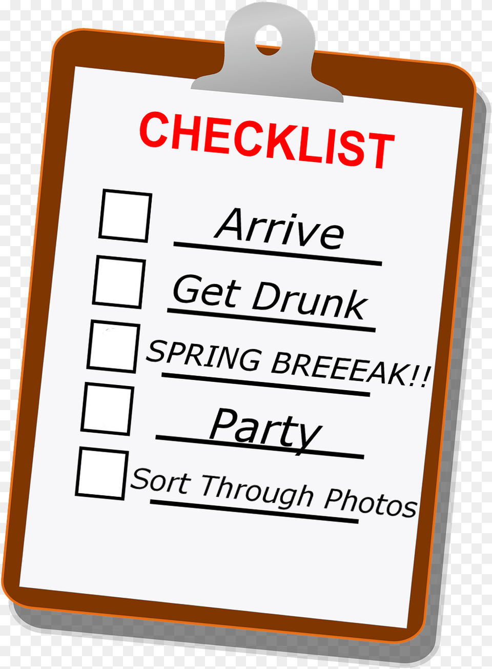Epic Spring Break Vacation Checklist Clipboard Clip Art, Text, Page, Electronics, Mobile Phone Free Png Download