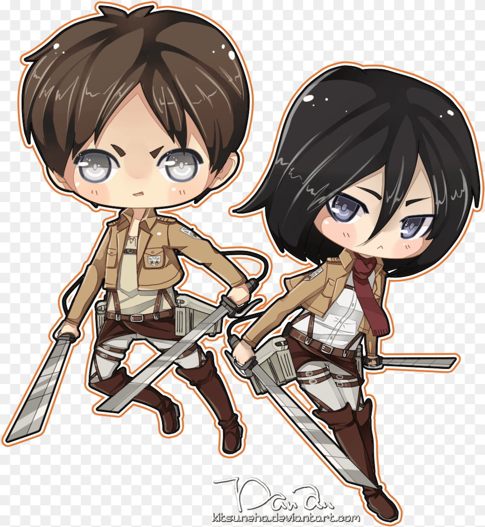 Eren And Mikasa Chibi, Book, Comics, Publication, Baby Free Png