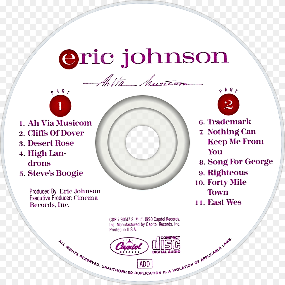 Eric Johnson Ah Via Musicom Cd Disc Image, Disk, Dvd Free Png Download