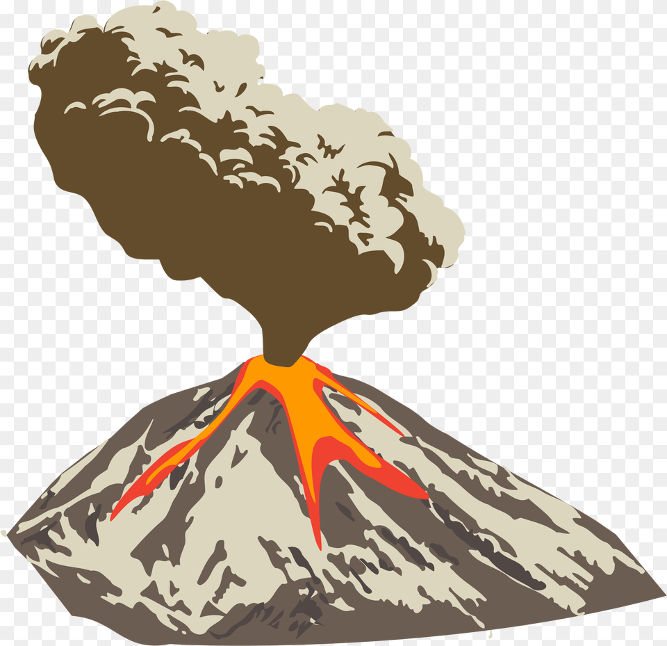 Erupting Volcano With Ash Plume And Lava Flow Clip Volcano, Mountain, Nature, Outdoors, Eruption Png
