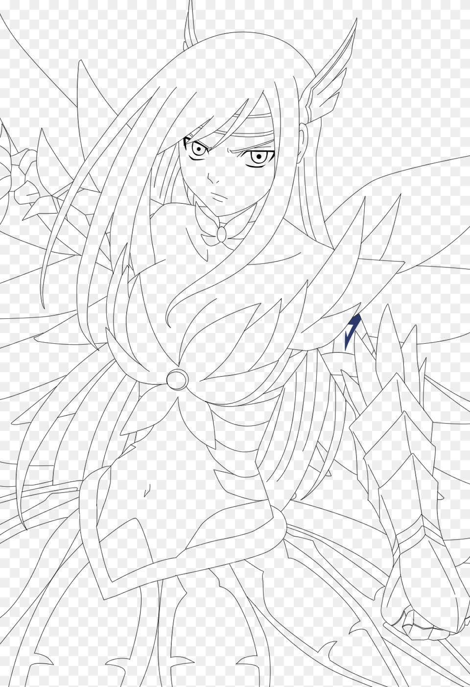 Erza Scarlet Angel Armor Lineart By Cursedicedragon Line Art, People, Person, Stencil, Qr Code Free Transparent Png