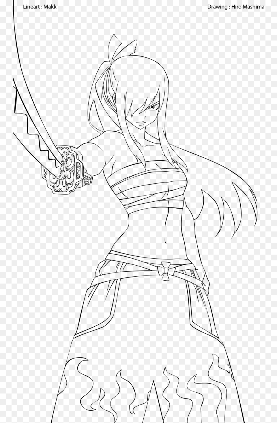 Erza Scarlet Coloring Pages Fairy Tail Erza Outline, Gray Free Png